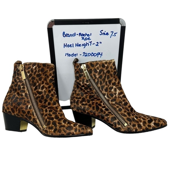 Rachel Zoe Leopard Print Calf Hair Leather Low Heel Ankle Booties Boots Size 7.5 - Picture 6 of 16